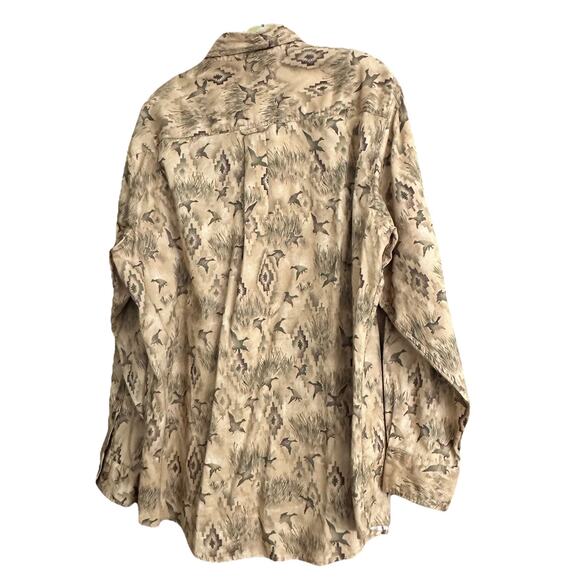 Vintage Woolrich Mens Long Sleeve Button Shirt Lrg brown green water fowl retro - Picture 2 of 15